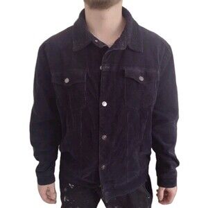 Nordstrom 1901 Black Faux Shearling Trim Corduroy Trucker Jacket Size Large